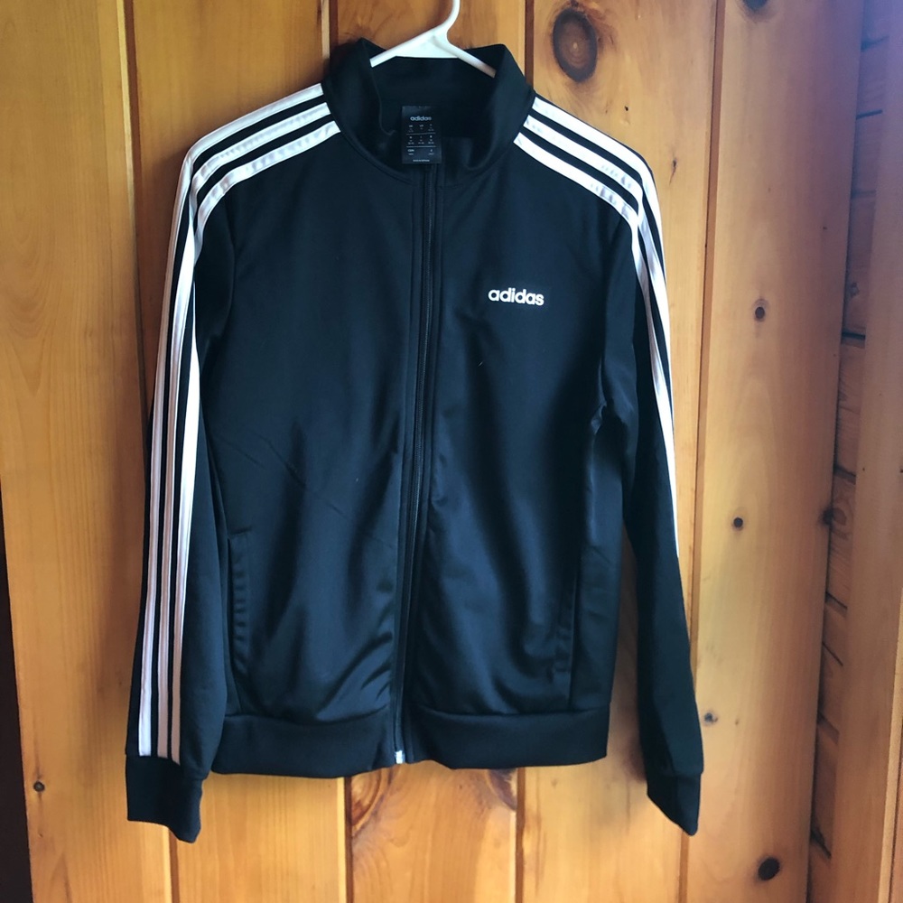 adidas Black Track Jacket with White Stripes
